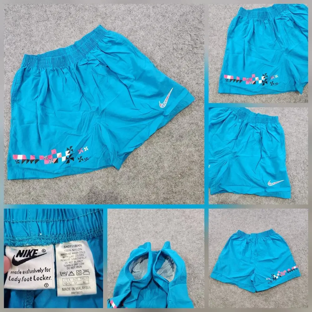 Vintage Nike Lady Foot Locker Shorts Womens Medium Blue Nylon 90s‎ Mesh Pockets